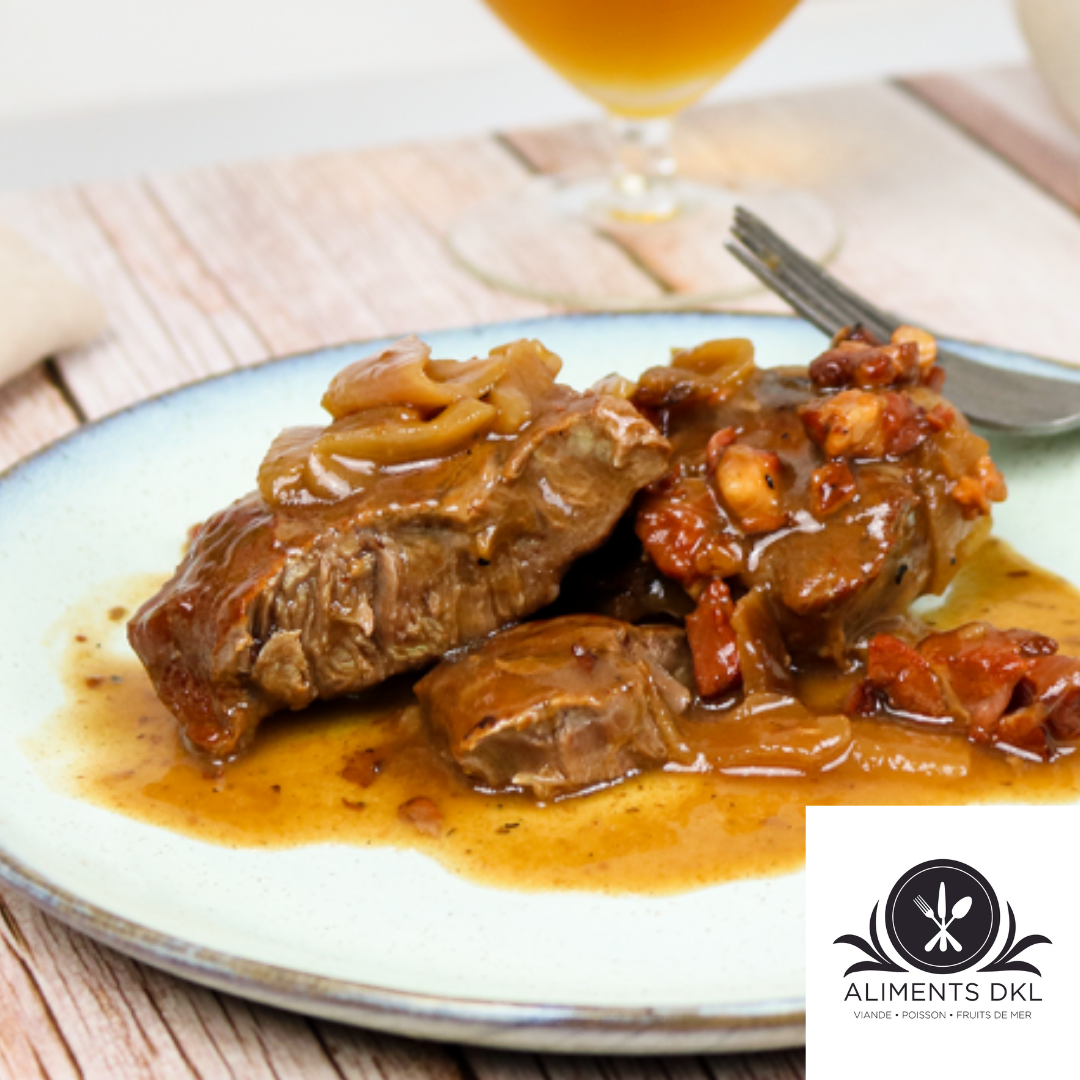 Joue de porc caramel de pomme et chedard fumé (cuit)
