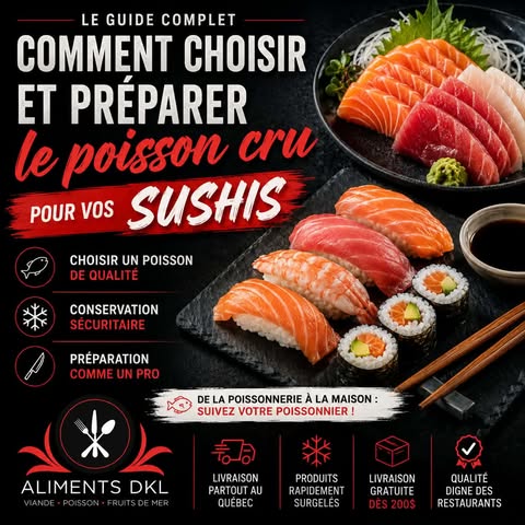Comment choisir et préparer un poisson cru de qualité pour réaliser des sushis maison avec les conseils d'Aliments DKL et la livraison partout au Québec.