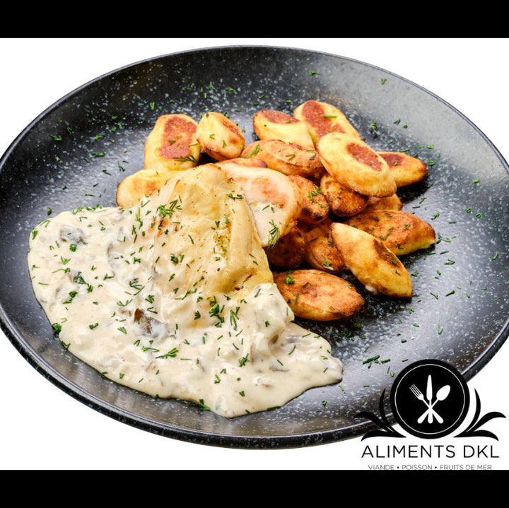 Poitrines de poulet crème à la grecque surgelées, format 8 x 170 g avec sauce crémeuse, Aliments DKL.