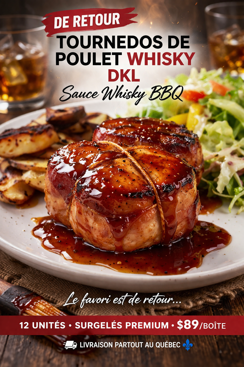 
Tournedos de poulet au whisky grillé, texture fondante et goût intense