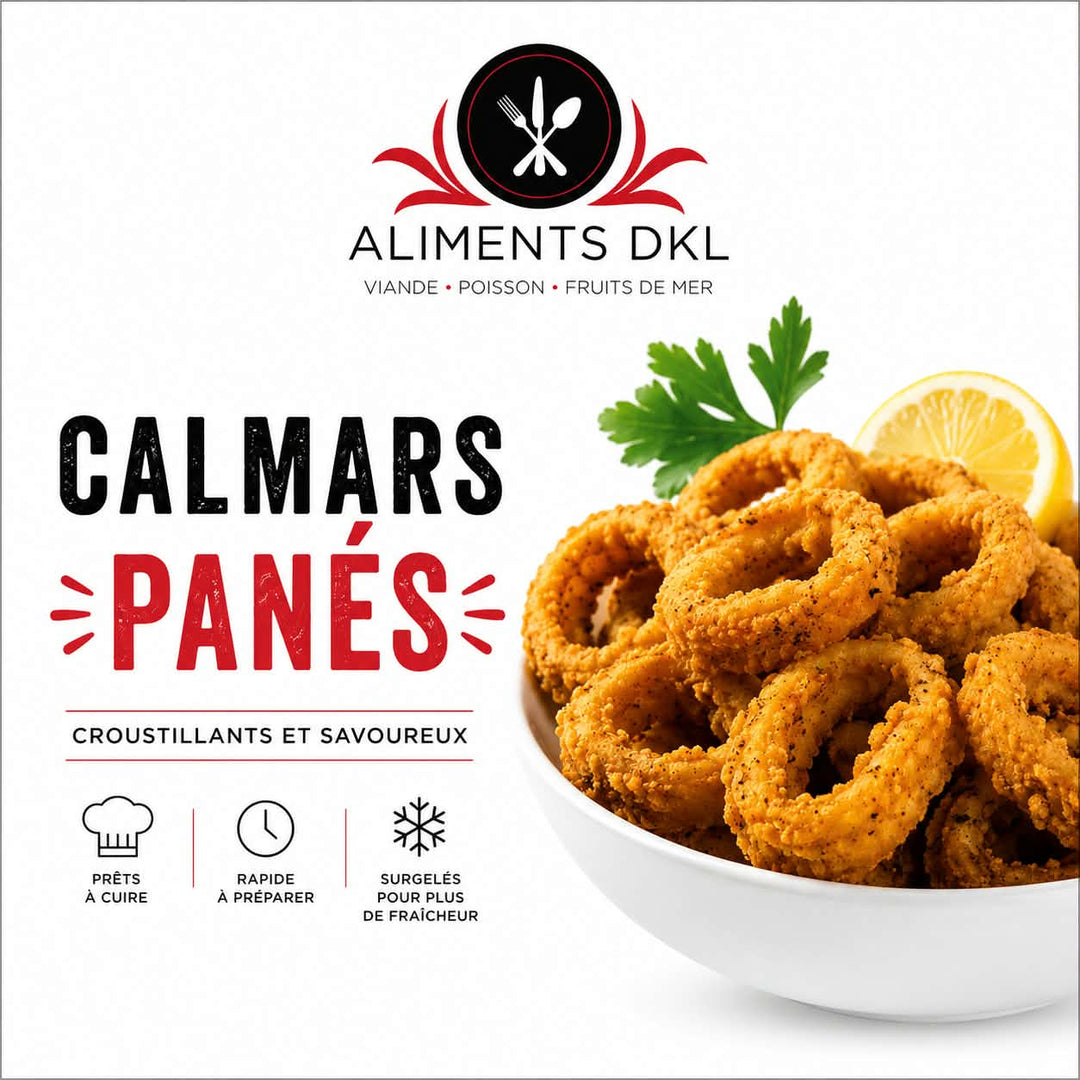 Calmars panés croustillants et savoureux Aliments DKL avec sauce tomate, disponibles en livraison au Québec