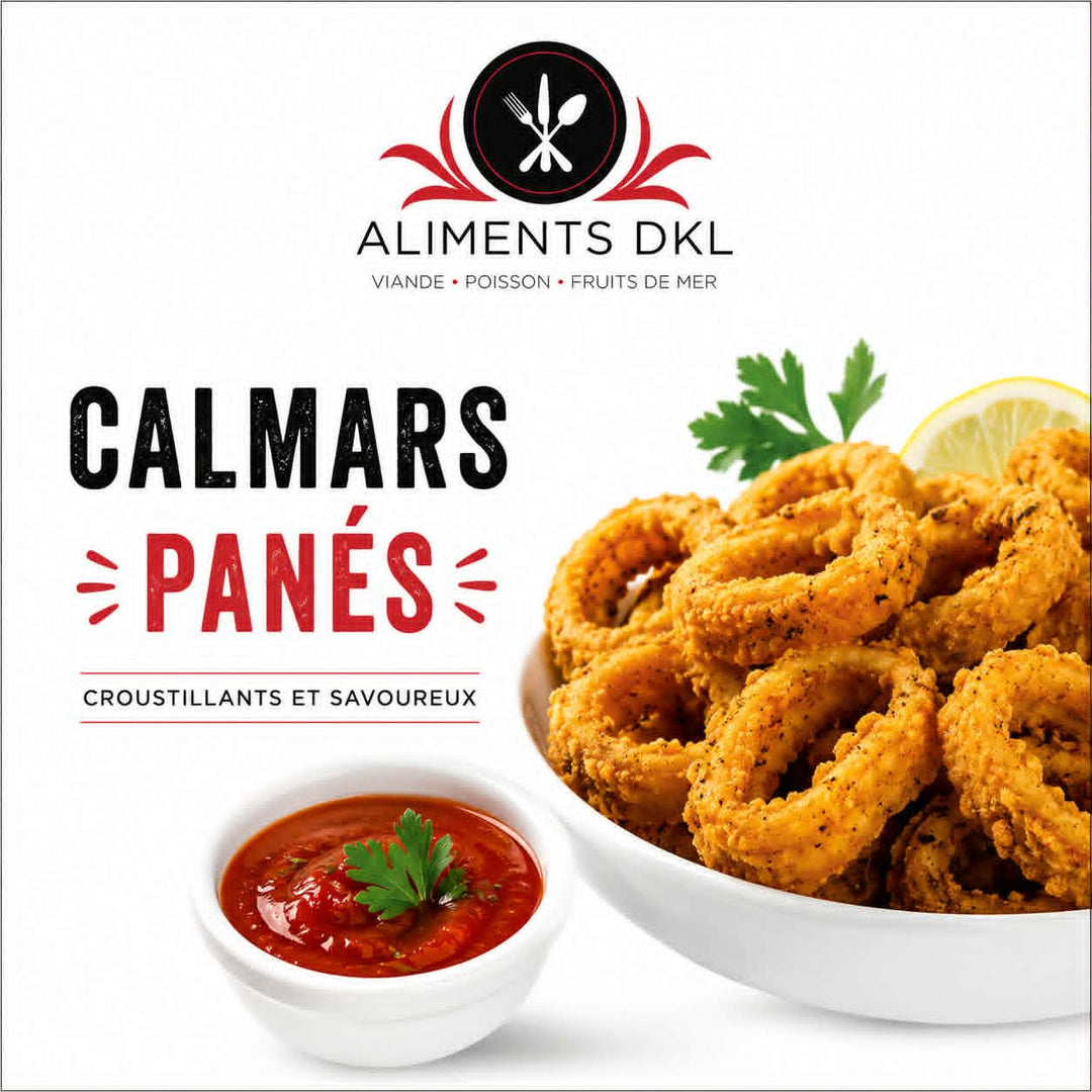 Calmars panés croustillants et savoureux Aliments DKL avec sauce tomate, disponibles en livraison au Québec