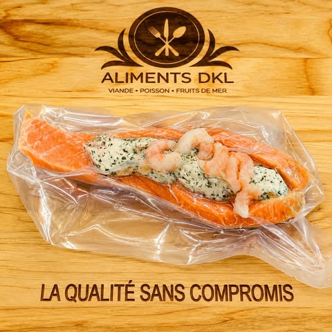 Filet de saumon farci aux crevettes nordiques, fromage crémeux et aneth, surgelé et livré partout au Québec