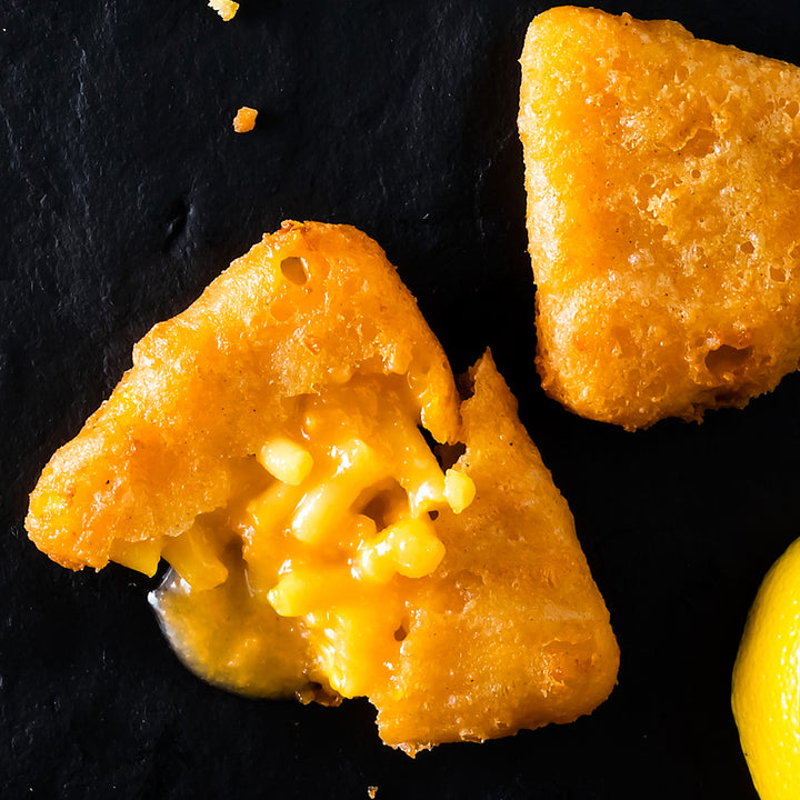 Bouchées de macaroni au cheddar Aliments DKL, en format à partager.
