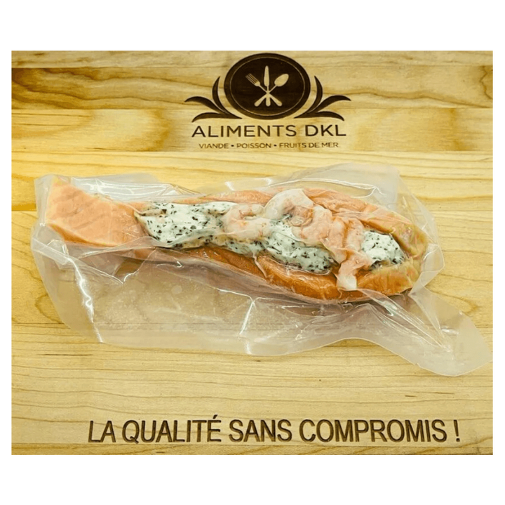 Filet de saumon farci aux crevettes nordiques, fromage crémeux et aneth, surgelé et livré partout au Québec